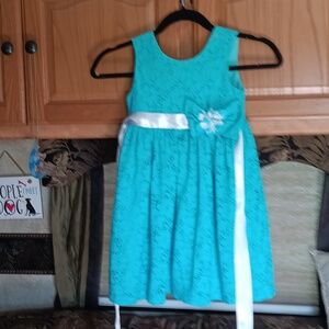 Blueberi Blvd Girls Turquoise Lining and Lace Dress 5